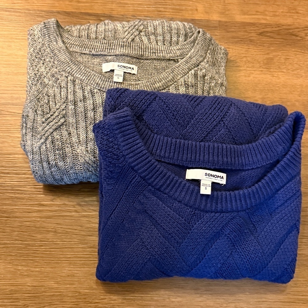 Sonoma Goods For Life Set of 2 Crewneck Sweaters CableKnit Blue Gray